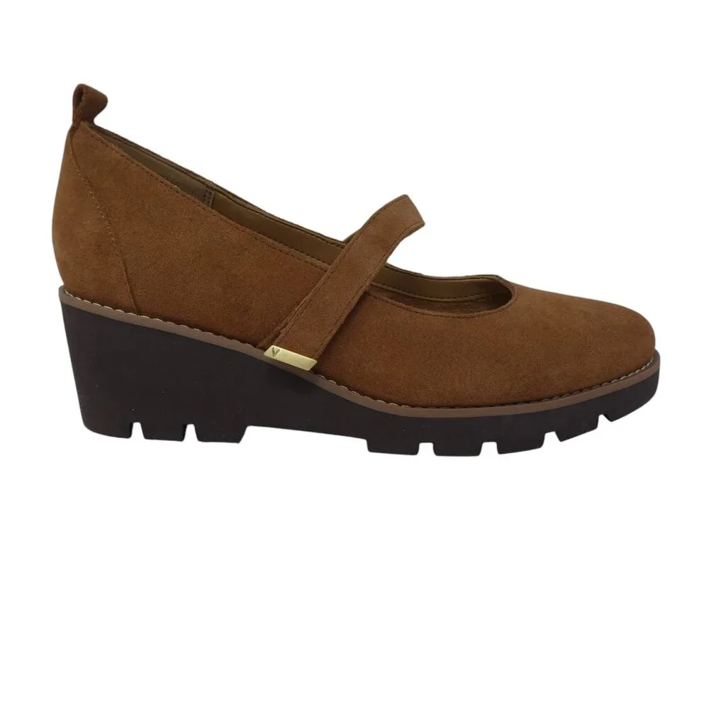 Vionic Alma Brown Suede Wedge Heel Mary Jane Shoes Womens 8.5 Wide